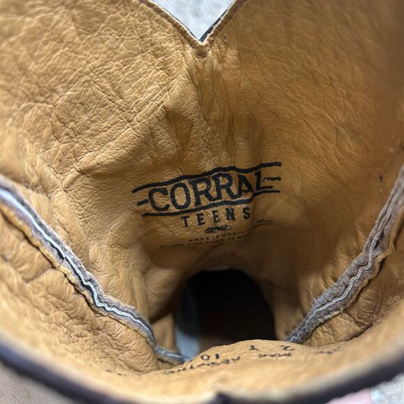 Corral Teens Brown Crater Embroidered Western Boots Square Toe Size 2 - Picture 11 of 11